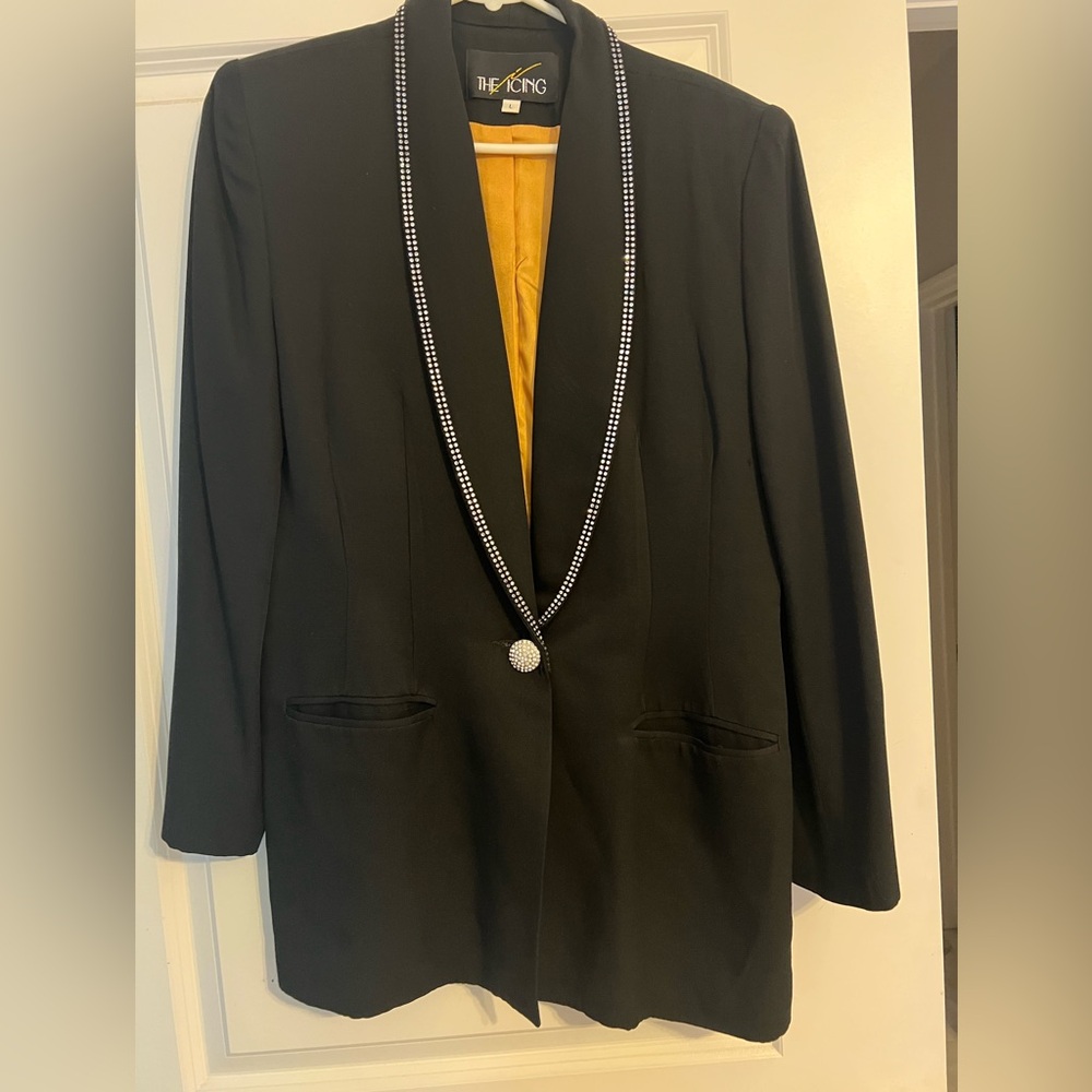 Black Blazer with Rhinestone Trim